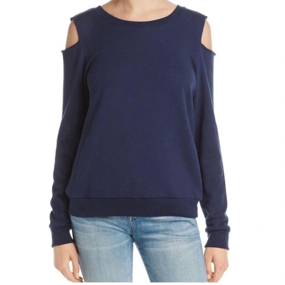Nation LTD Navy Blue Long Sleeve Cold Shoulder Sweatshirt Top Size Medium - Picture 1 of 9